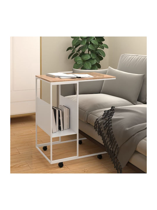 Rectangular Wooden Side Table with Wheels White L55xW36xH63.5cm