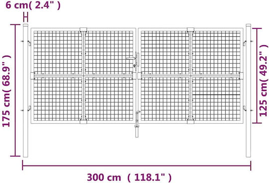 vidaXL Μεταλλική Πόρτα Φράχτη σε Γκρι Χρώμα 1.75x3m