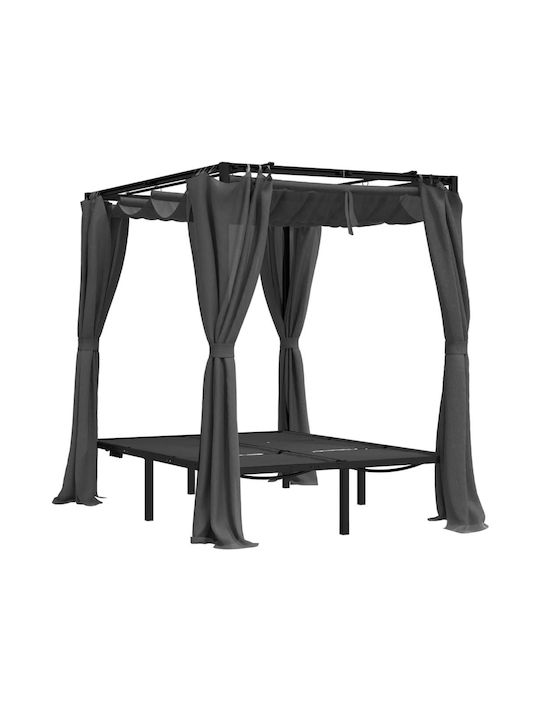Sunbed Double Metal with Sunshade Black 207x153x204cm.