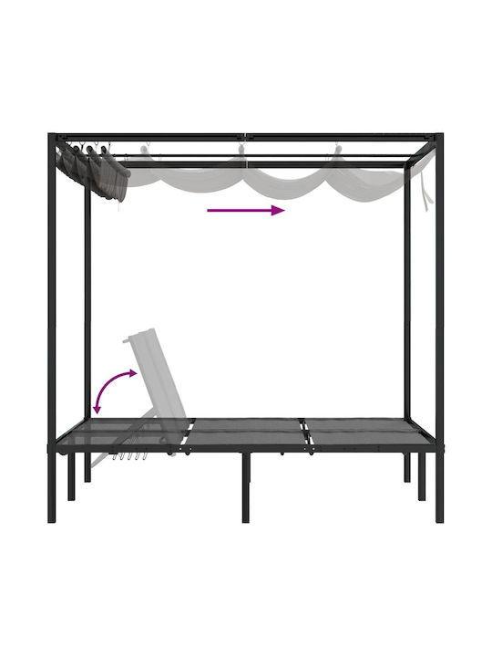 Sunbed Double Metal with Sunshade Black 207x153x204cm.
