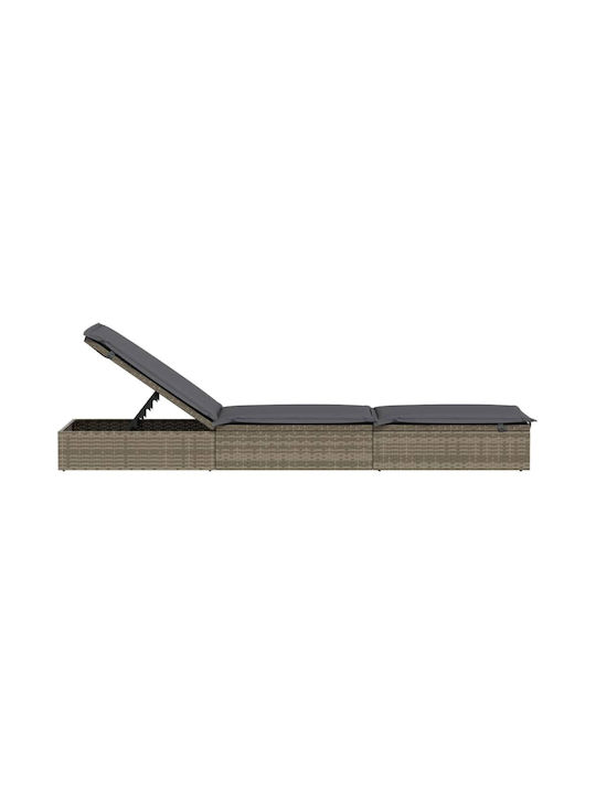 Sunbed Single Rattan with Cushion Gray 201x55x62cm.