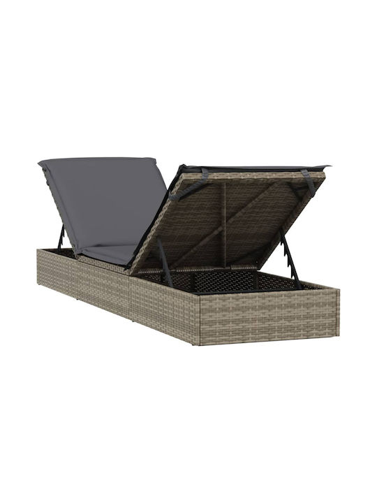 Sunbed Single Rattan with Cushion Gray 201x55x62cm.