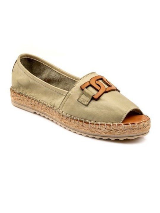 Boxer Lederne Damen Espadrilles in Khaki Farbe