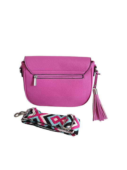 CROSS-BODY BAG WITH WOVEN IMITATION FUCHSIA