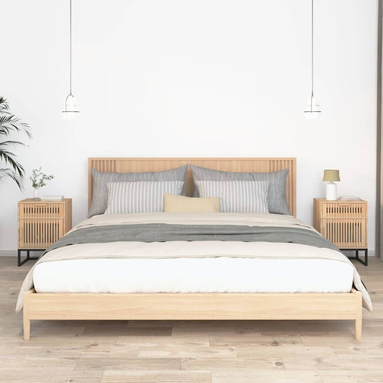 Ξύλινα Bedside Tables with Metallic Legs 2pcs Brown 40x30x55.5cm