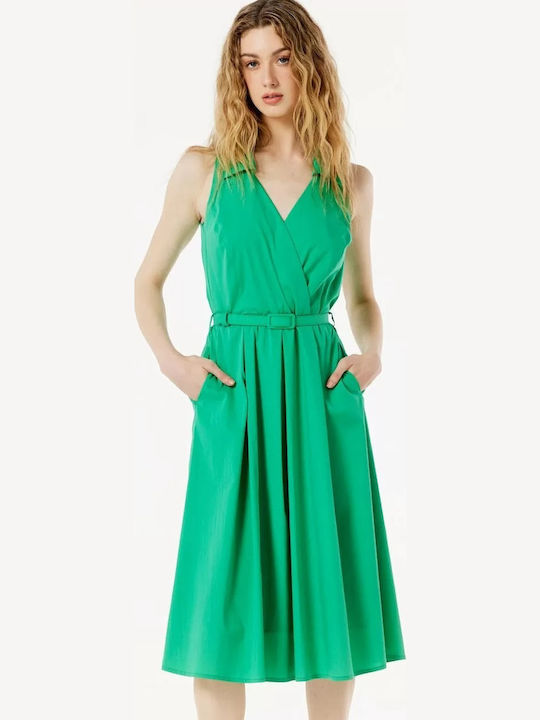 Summer Midi Dress Sleeveless Wrap Green