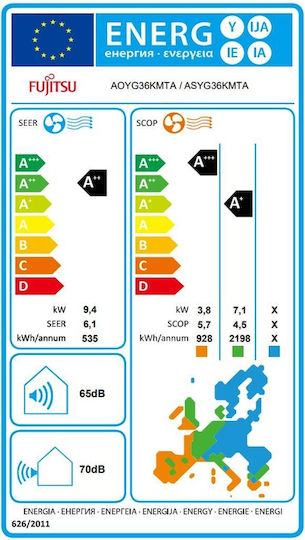 Fujitsu Seria KM ASYG Aparat De Aer Condiționat Inverter 36000 BTU A++/A+ Cu Filtru De Dezodorizare Cu Ioni