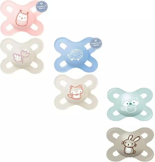 Mam Orthodontic Pacifiers Silicone Owl-Flowers - Pink-Beige for 0-2 months 2pcs
