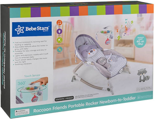Bebe Stars Електрически Релакс Бебе Raccoon с Музика и Вибрация Сив за Дете до 18кг
