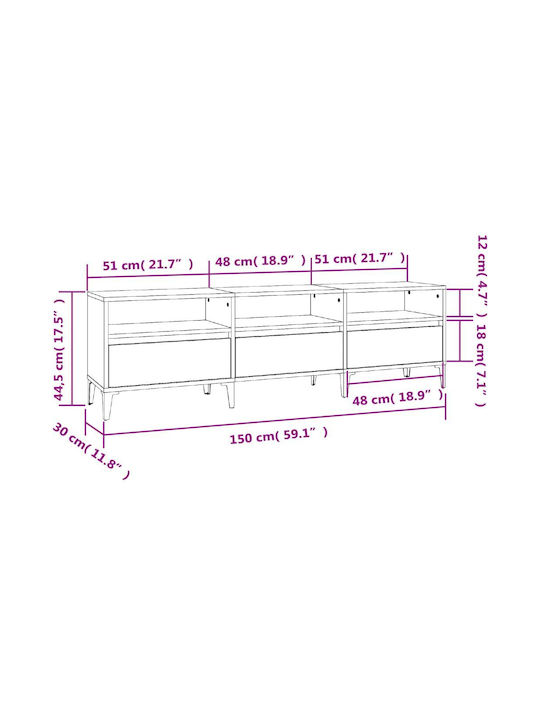TV-Ständer aus Metall & Holz Grau M150xT30xH44.5cm