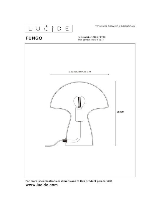 Lucide Lightning Διακοσμητικό Φωτιστικό Fungo E27 Μανιτάρι
