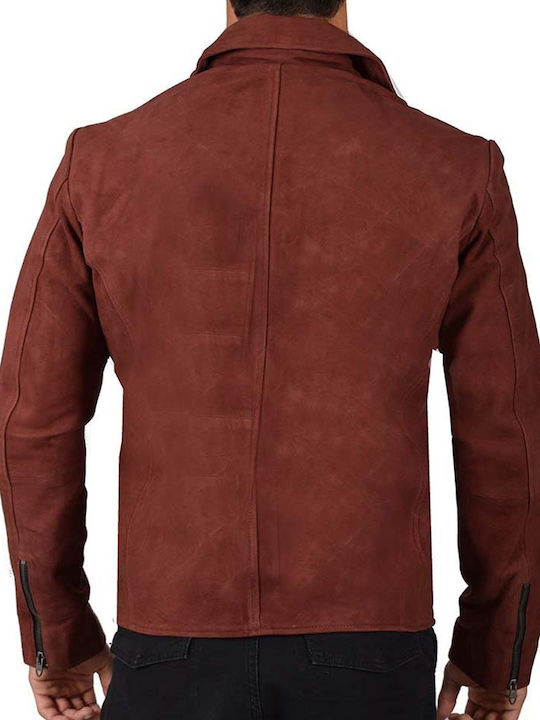 Jack & Jones Men's Winter Leather Biker Jacket Brown