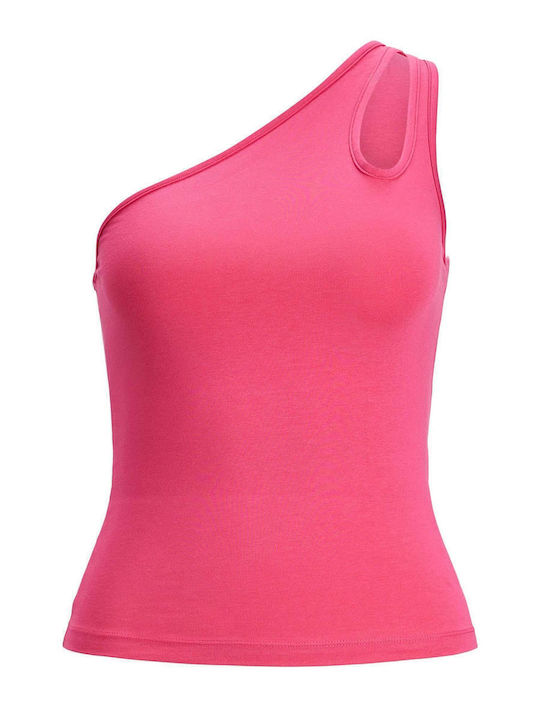 Women's Summer Blouse Cotton with One Shoulder Fuchsia