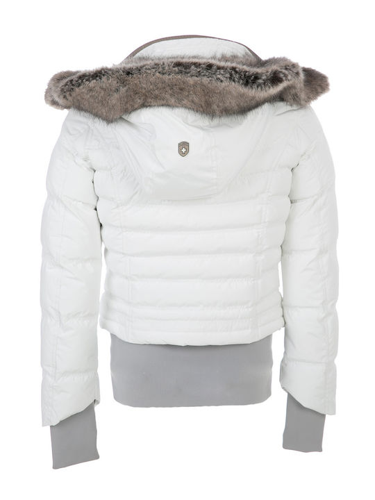 Wellensteyn 382 Lang Damen Puffer Jacke mit pelziger Kapuze für Winter Weiß QUE-382