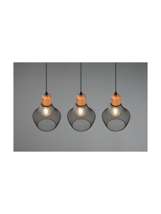 Trio Lighting Valeria Pendant Light Three-Light Rail for Socket E27 Black