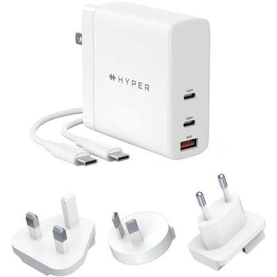 Hyper Încărcător Fără Cablu cu Port USB-A și 2 Porturi USB-C 140W Albς (HJG140WW)