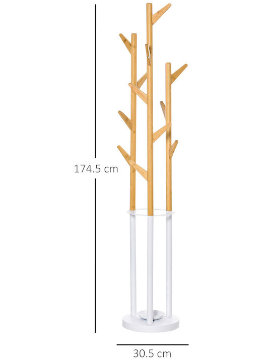 HomCom Καλόγερος Μεταλλικός Λευκός / Καφέ 174cm