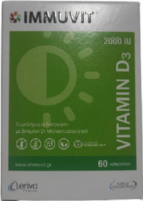 Leriva Pharma Immuvit Vitamin D3 Vitamin für Unterstützung des Immunsystems 2000iu 60 Mützen