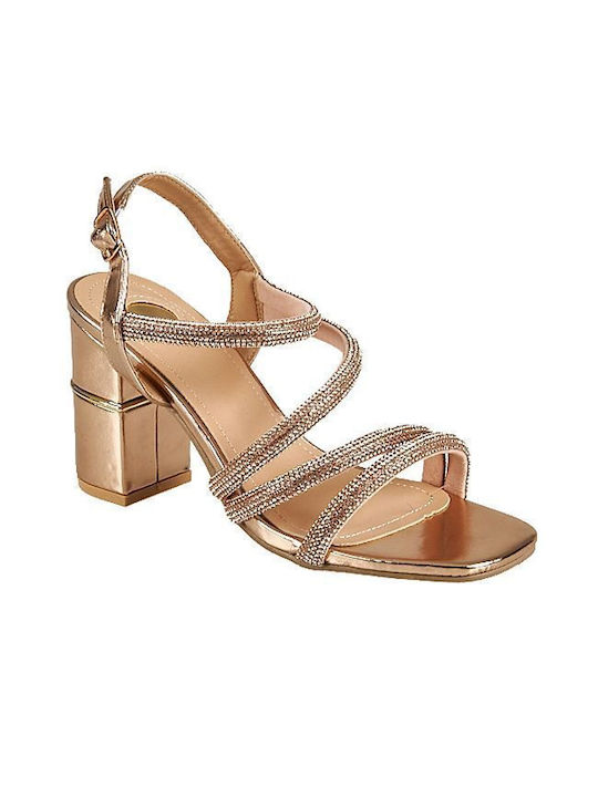 Elenross Women's Sandals with Strass Gold with Chunky High Heel