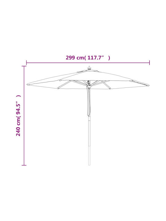 Round Wooden Burgundy Garden & Terrace Parasol F2.99xH2.4m