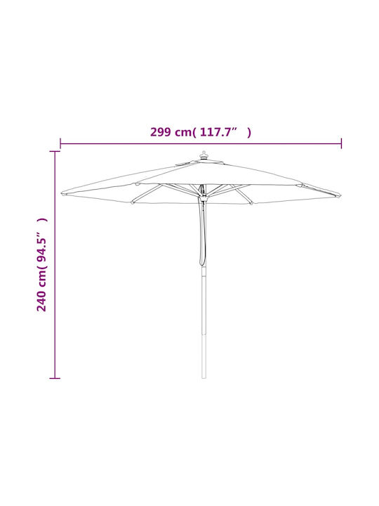 Round Wooden Black Garden & Terrace Parasol Φ2.99xH2.4m