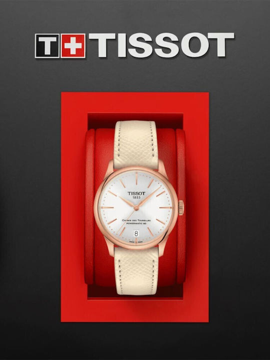 Tissot Chemin Des Tourelles Γυναικείο Ρολόι 34mm Μπαταρίας με Μπεζ Δερμάτινο Λουράκι