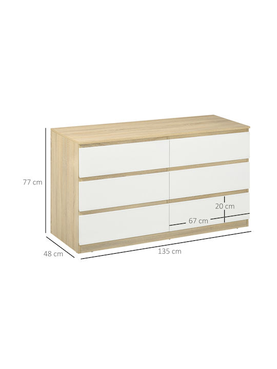 Wooden Chest of Drawers with 6 Drawers 135x48x77cm