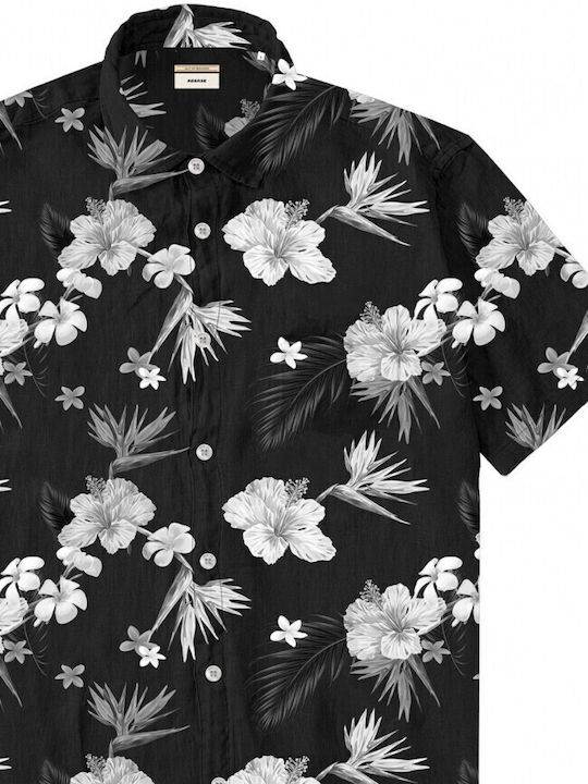 Rebase Men's Shirt Short Sleeve Cotton Floral Black