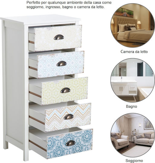 Drawers Storage Wooden with 5 Drawers L46xW34xH97.5cm