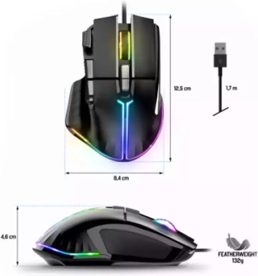 Spirit of Gamer Pro-M5 RGB Gaming Ποντίκι 12800 DPI Μαύρο
