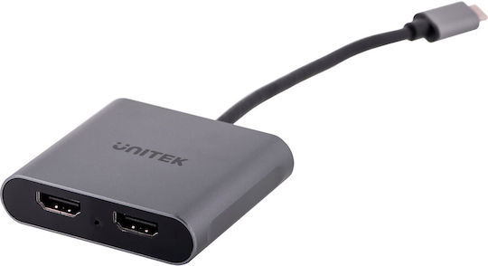 Unitek Μετατροπέας USB-C male σε HDMI 2x female Γκρι 1τμχ V1404B