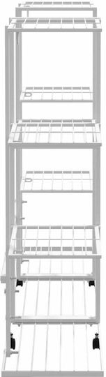 vidaXL Blumentopf-Regal Metall Weiß mit Rädern 94.5cmx24.5cmx91.5cmcm.