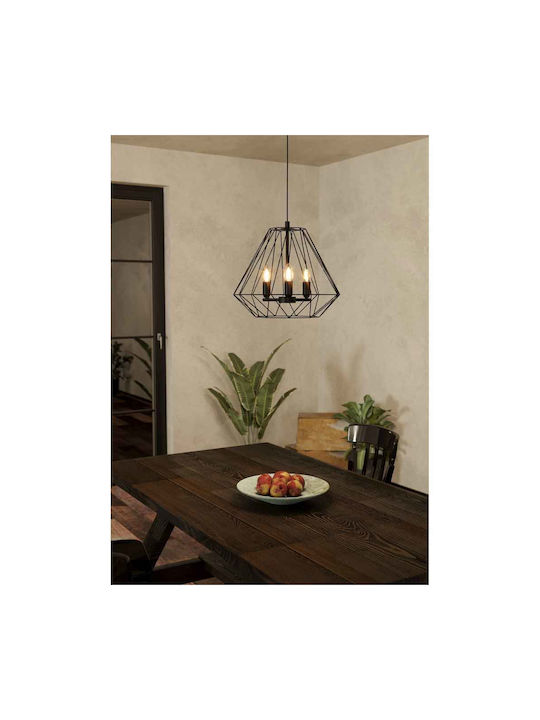 Eglo Pendant Light Three-Light Grid for Socket E14, E.14 Black