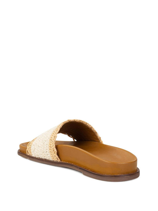 Leder Damen Flache Sandalen in Beige Farbe