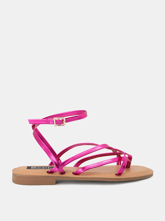 Bozikis Synthetic Leather Women's Sandals with Ankle Strap Fuchsia