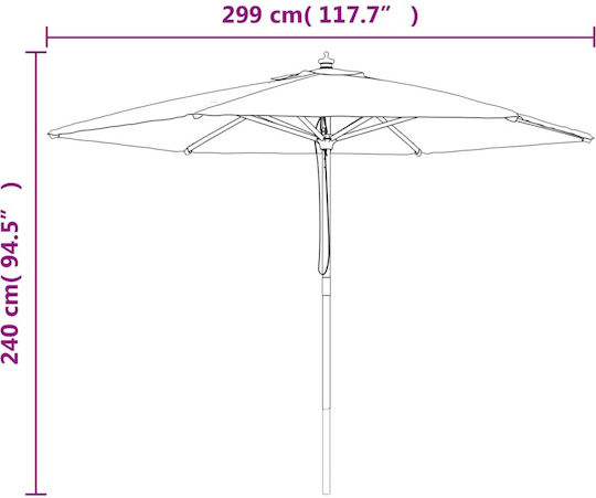 Round Wooden Beach Umbrella F2.99xH2.4m