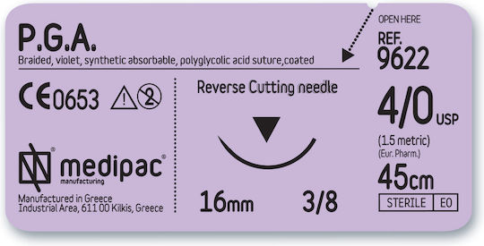 Medipac Surgical Sutures Length 75cm PGA 5.0 Absorbable 9621