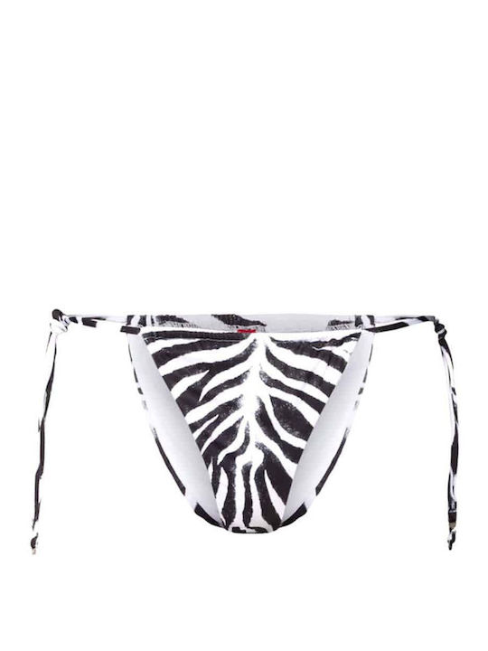 Slip Bikini Animal Print Savanna cu dantelă Λευco / Negru