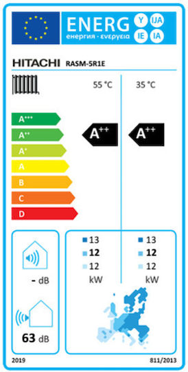 Hitachi Αντλία Θερμότητας 12kW Τριφασική 60°C Monoblock