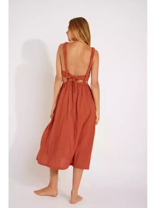 Banana Moon Heloise Cheryll Summer Midi Dress Brown