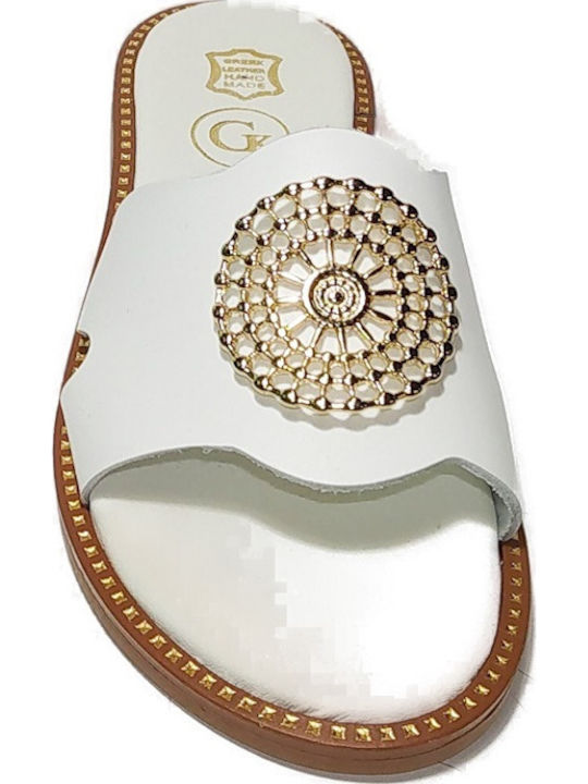 Leather Women's Flat Sandals in White Color