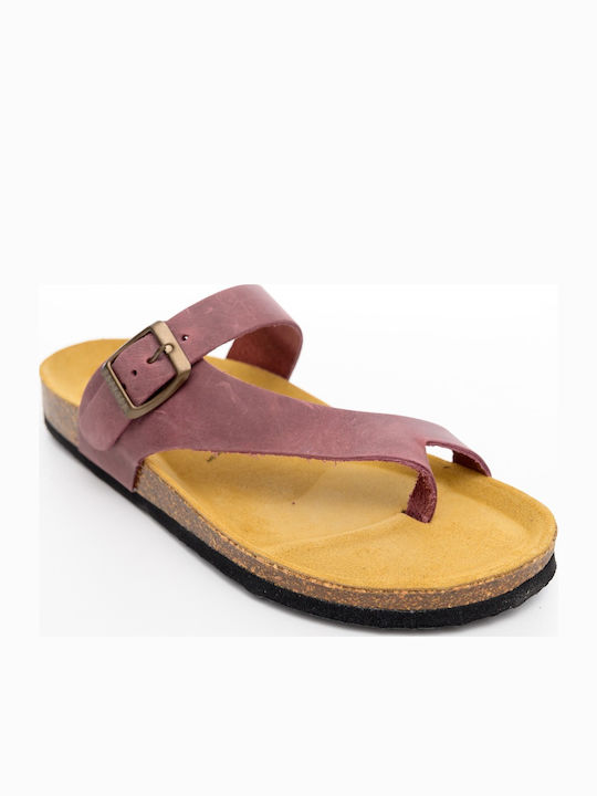 Leather Women's Flat Sandals Anatomic in Burgundy Color