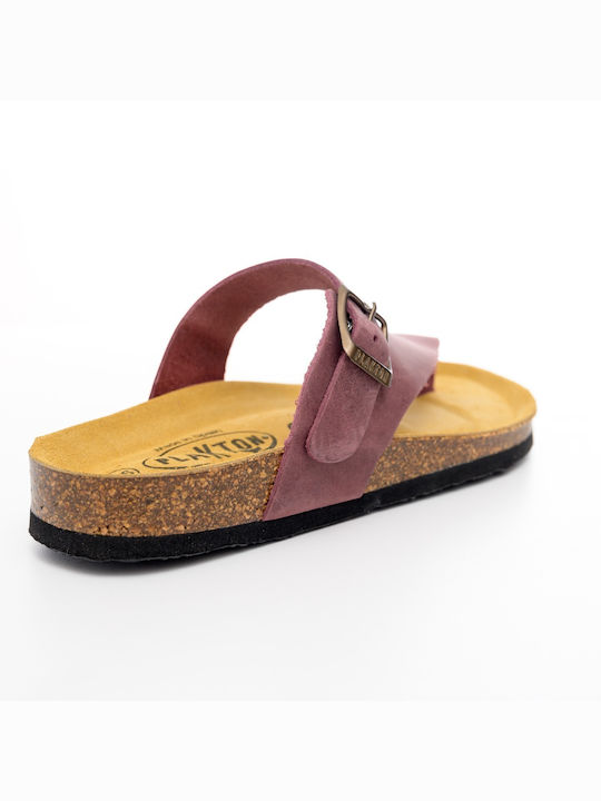 Plakton Leather Women's Flat Sandals Anatomic in Pink Color