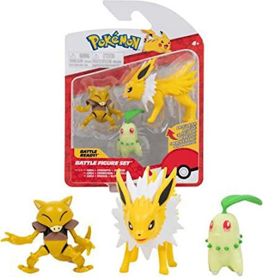 Jazwares Miniature Toy Chikorita, Abra & Jolteon Pokemon for 4+ Years