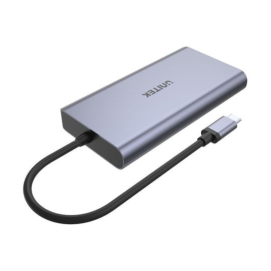 Unitek uHUB S7 USB-C / USB-A Docking Station με HDMI/DisplayPort 4K PD Ethernet Γκρι
