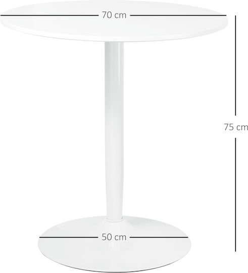 Round Table Bar Wooden with Metal Frame White 70x70x75cm