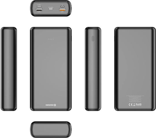 Swissten Power Bank 30000mAh 20W με 2 Θύρες USB-A και 3 Θύρες USB-C Power Delivery Μαύρο