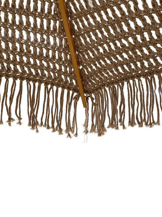 Garden & Terrace Floor Wooden Round Parasol with Flap Μπεζ