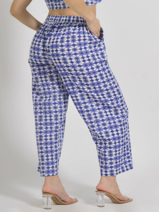 Ble Resort Collection Women's High-waisted Cotton Trousers Blue