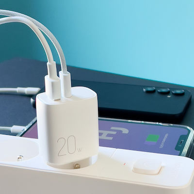 Joyroom Charger Without Cable with USB-A Port and USB-C Port 20W Quick Charge 3.0 White (L-QP2011)